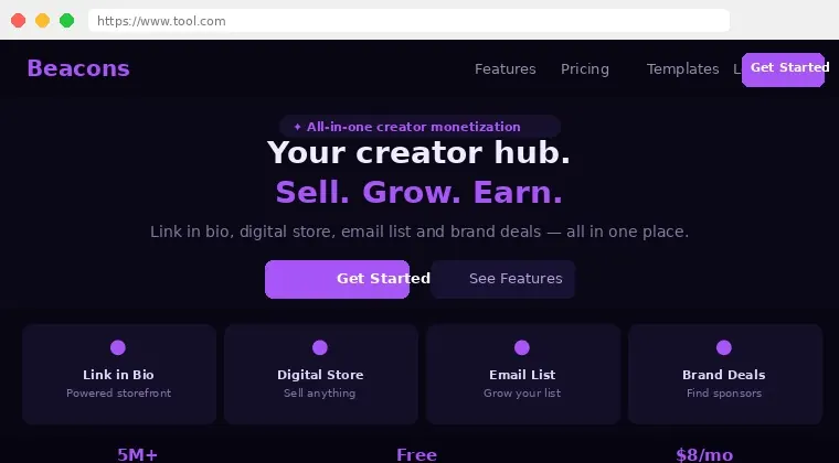 Beacons AI link-in-bio and creator monetization interface