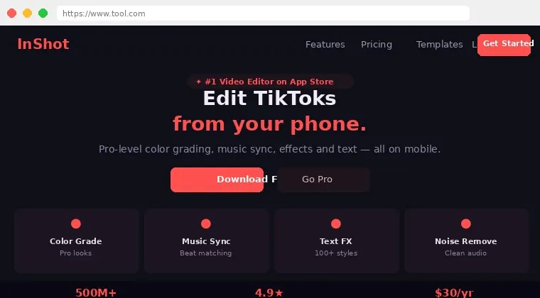 InShot mobile video editor interface for TikTok content