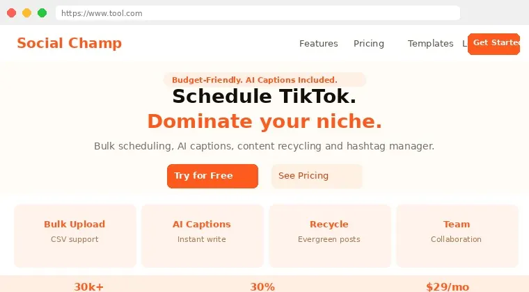 Social Champ TikTok scheduling and analytics dashboard