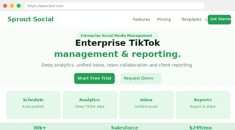 Sprout Social TikTok analytics and publishing dashboard